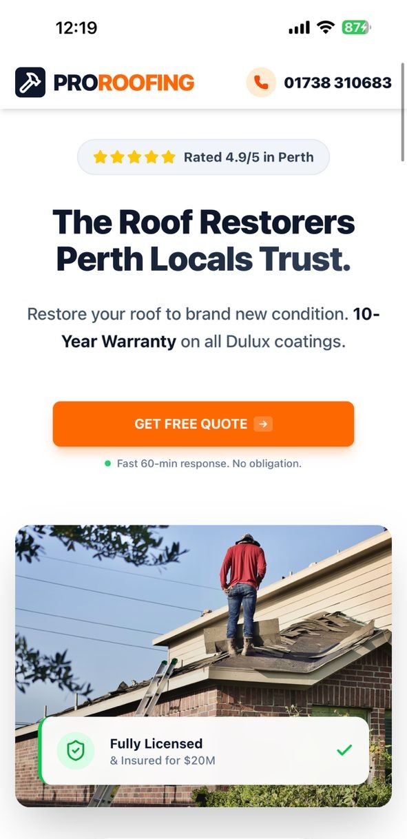 ProRoofing Mobile Landing Page Design